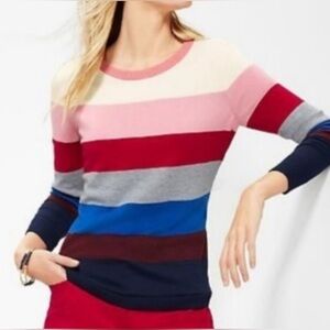 Talbots Women’s Stripes Sweater Pullover Zipper Shoulder Crew Neck Size Medium